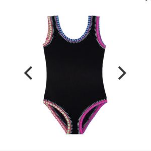 PQ Swim Platinum Girls Midnight Rainbow Embroidered Scoop One Piece bathing suit